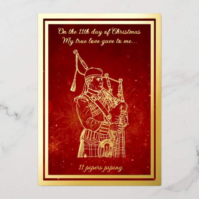 Carte De Vœux En Aluminium Douze jours de Noël, Pipers Piping (Recto)
