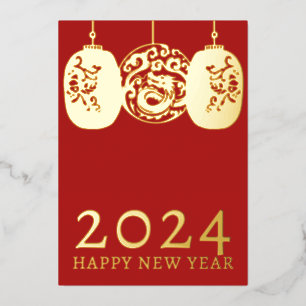 Carte De Vœux En Aluminium Dragon d'or moderne du Nouvel An lunaire