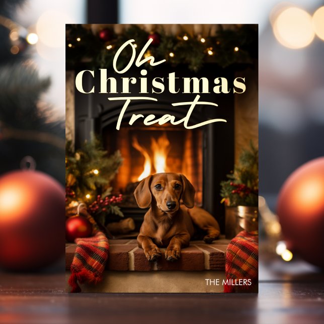 Carte De Vœux En Aluminium Drôle Chien Oh Christmas Treat Modern Typographie (Funny Dog Oh Christmas Treat Modern Typography Foil Holiday Card)