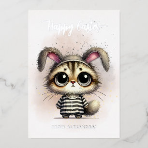 Carte De Vœux En Aluminium Drôle mignon Kitty en pyjama Joyeux Pâques