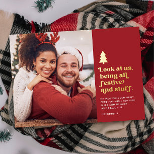 Carte De Vœux En Aluminium Drôle Regardez-nous être Festif Photo de Noël