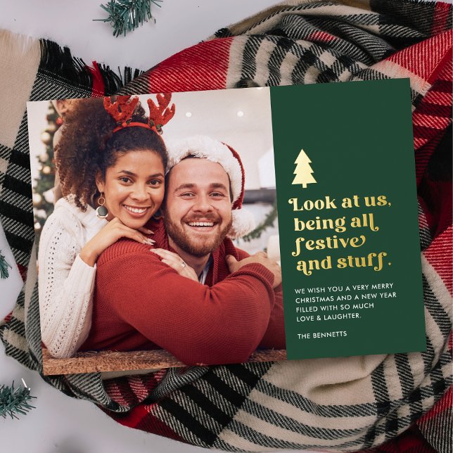 Carte De Vœux En Aluminium Drôle Regardez-nous être Festif Photo de Noël (Créateur téléchargé)