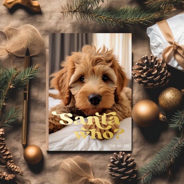 Carte De Vœux En Aluminium Drôle Sale Gentil Chien Animal Compagnie Minimalis (Funny Naughty Nice Dog Pet Minimalist Christmas Foil Holiday Card)