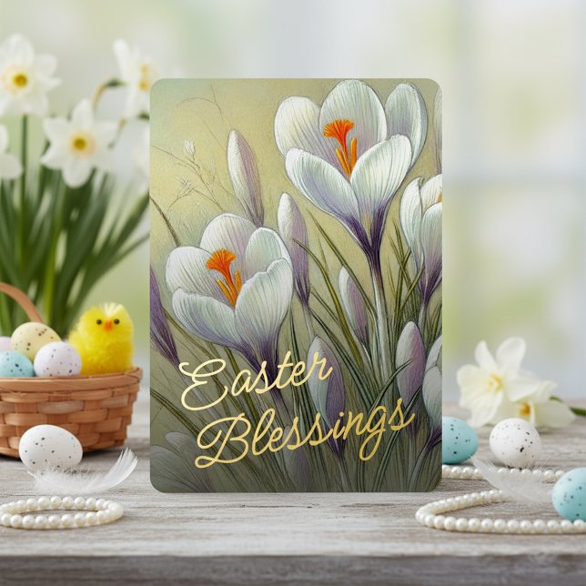 Carte De Vœux En Aluminium Easter Blessings Crocus Floral Gold Foil Card (Créateur téléchargé)