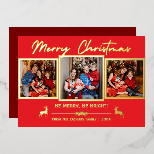 Carte De Vœux En Aluminium Écriture Élégante Renne Noël Famille 3 Photo