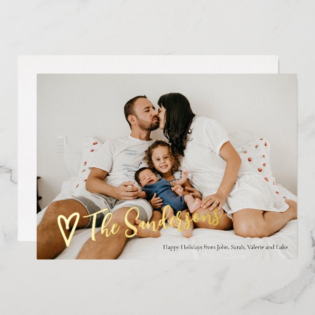 Carte De Vœux En Aluminium Écriture noire de la signature de famille (Recto/Verso)