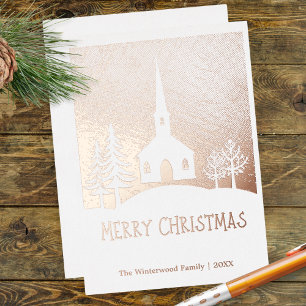 Carte De Vœux En Aluminium Église d'hiver dans la neige Joyeux Noël personnal
