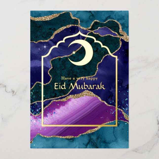 Carte De Vœux En Aluminium Eid Moubarak Galaxy et Gold Agate Foil Voiture de  (Recto)