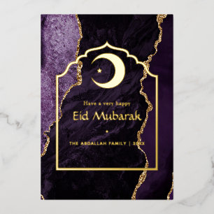 Carte De Vœux En Aluminium Eid Moubarak Purple et Gold Agate Foil voiture de