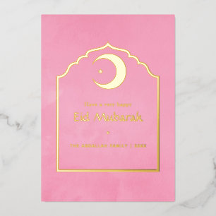 Carte De Vœux En Aluminium Eid Moubarak Rose et Or