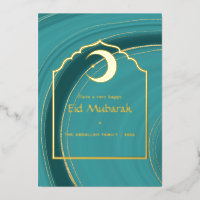 Eid Moubarak Turquoise - Teal et Or Agate Feuille