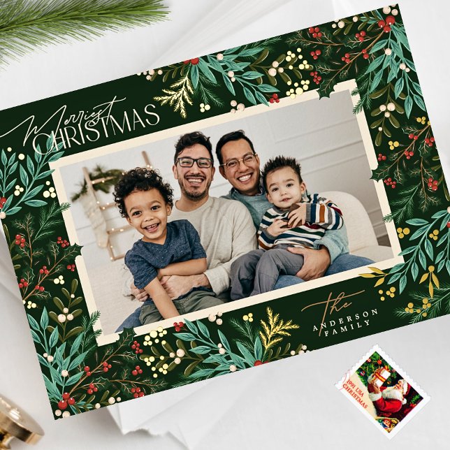 Carte De Vœux En Aluminium Élégance classique botanique Noël une photo (Créateur téléchargé)