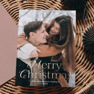 Carte De Vœux En Aluminium Elégance festive Joyeux Noël Photo Rose Gold