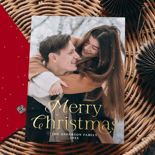 Carte De Vœux En Aluminium Élégance festive Joyeux Noël Photo rouge (Créateur téléchargé)