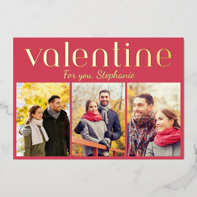 Carte De Vœux En Aluminium Elegant 3 Photo Gallery Valentine's Day Red Custom (Recto)