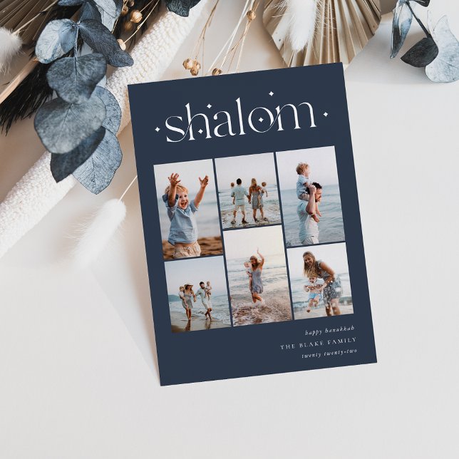 Carte De Vœux En Aluminium Elégant 6 photo Collage Shalom Hanoukka (Créateur téléchargé)