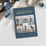 Carte De Vœux En Aluminium Elégant 6 photo Collage Shalom Hanoukka<br><div class="desc">Partagez de la joie avec ces cartes de fin de année Hanoukka modernes avec 6 de vos photos préférées dans une grille de montage. "Shalom" apparaît en haut en papier doré, relié au lettrage orné de minuscules étoiles. Personnalisez avec votre salutation de vacances, nom de famille et l'année en bas...</div>