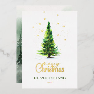 Carte De Vœux En Aluminium Elégant Aquarelle Pine Tree Noël Salutation
