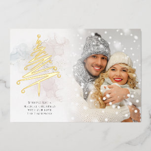 Carte De Vœux En Aluminium Elégant arbre de Noël Photo aquarelles Real