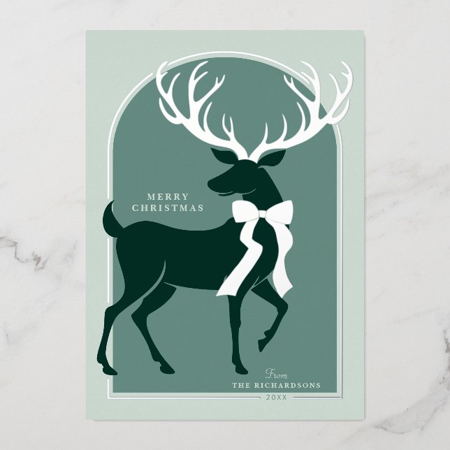 Carte De Vœux En Aluminium Elégant Argent Reindeer (Recto)