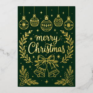 Carte De Vœux En Aluminium Élégant Art Linéaire de Noël Vert Foncé et Or