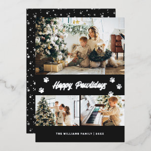 Carte De Vœux En Aluminium Elégant Black Photo Joyeux Pawlidays Argent