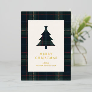 Carte De Vœux En Aluminium Elégant bleu marine et vert Plaid Noël