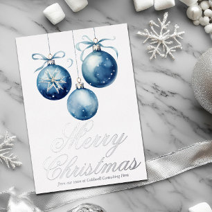 Carte De Vœux En Aluminium Elégant Blue Merry Christmas Company Argent