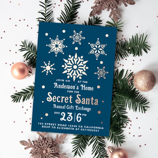 Carte De Vœux En Aluminium Élégant Blue Secret Père Noël Snowflakes (Créateur téléchargé)