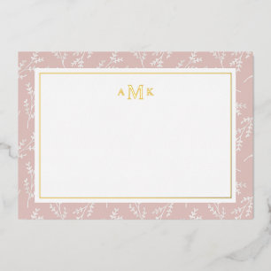 Carte De Vœux En Aluminium Élégant Blush Botanical Monogramme Foil Note Card