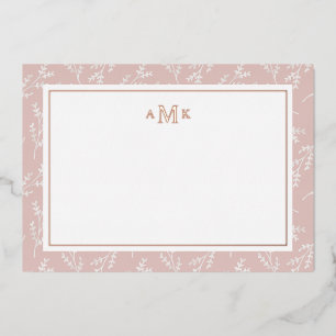 Carte De Vœux En Aluminium Élégant Blush Botanical Monogramme Foil Note Card