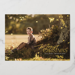 Carte De Vœux En Aluminium Élégant Botanique Joyeux Noël Photo Plat Or