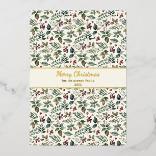 Carte De Vœux En Aluminium Élégant Botanique Rustique Noël Joli