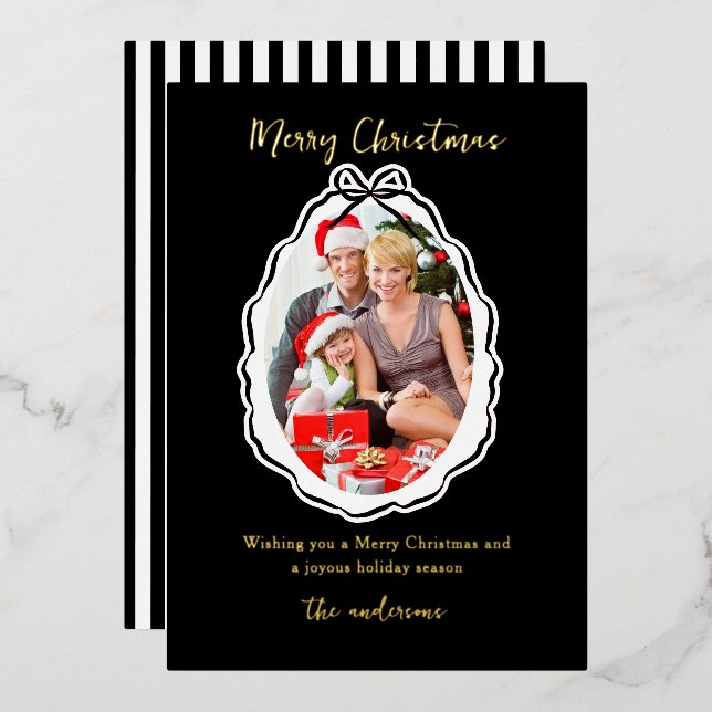 Carte De Vœux En Aluminium Elegant Bow Frame Photo Joyeux Noël (Recto/Verso)