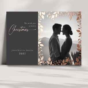 Carte De Vœux En Aluminium Élégant cadre feuille moderne photo joyeux Noël