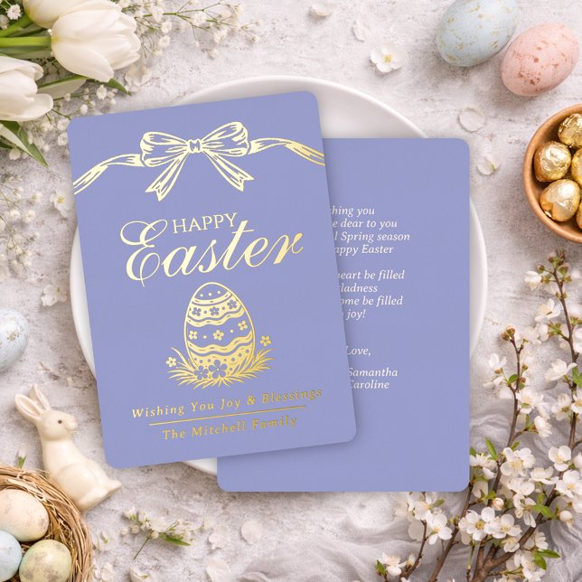 Carte De Vœux En Aluminium Elegant Chic Gold Foil Happy Easter Blessings Card (Créateur téléchargé)