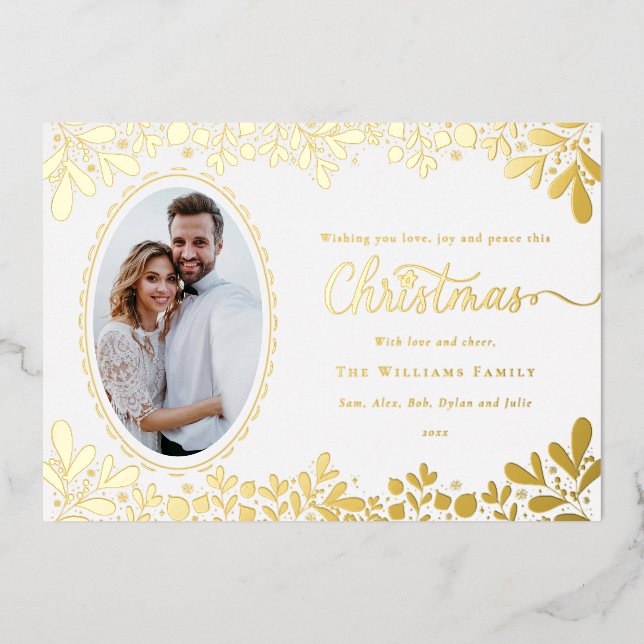 Carte De Vœux En Aluminium Elegant Christmas Botanical Frame Oval Photo  (Recto)