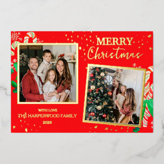 Carte De Vœux En Aluminium Elegant Christmas Joy Gold Sparkle Multi Photo