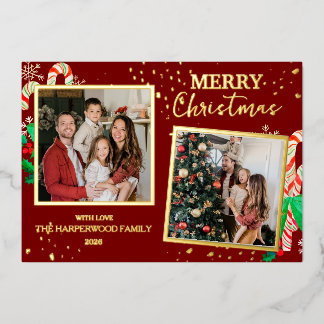 Carte De Vœux En Aluminium Elegant Christmas Joy Gold Sparkle Multi Photo