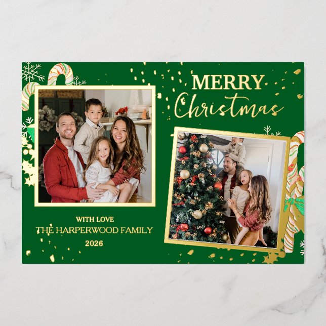 Carte De Vœux En Aluminium Elegant Christmas Joy Gold Sparkle Multi Photo (Recto)