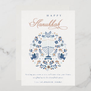Carte De Vœux En Aluminium Elégant Classy Navy Blue Happy Hanoukka Floral