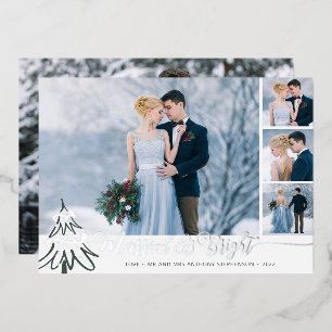 Carte De Vœux En Aluminium Élégant Collage Photo de Mariage de Jeunes Mariés
