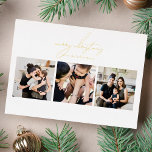 Carte De Vœux En Aluminium Élégant Écrit MERRY CHRISTMAS 3 Photo Collage<br><div class="desc">Véritable Cartes de fin de année de Noël Foil - Entièrement modifiable et personnalisable *Veuillez me contacter pour toute question de conception</div>