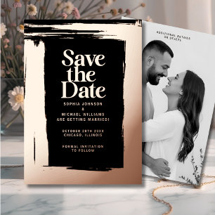 Carte De Vœux En Aluminium Élégant Enregistrer la date Modèle Photo Rose Gold