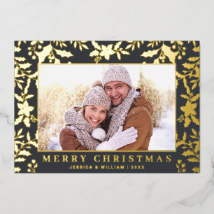 Carte De Vœux En Aluminium Élégant feuillage de Noël 2 Photo Gold