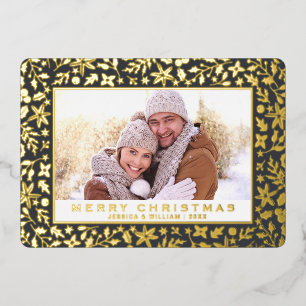 Carte De Vœux En Aluminium Élégant feuillage de Noël 2 Photo Gold