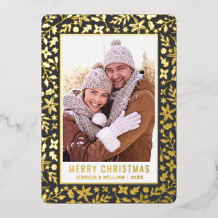 Carte De Vœux En Aluminium Élégant feuillage de Noël 2 Photo Gold