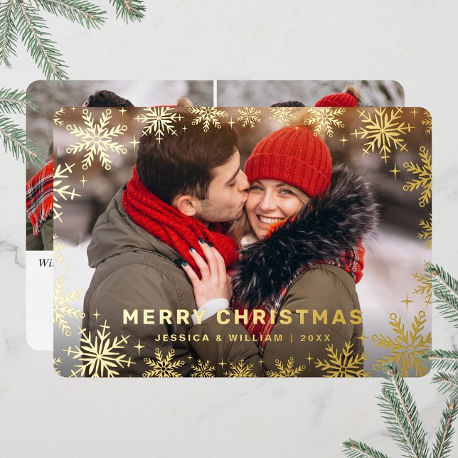 Carte De Vœux En Aluminium Élégant feuillage de Noël 3 Photo Gold (Créateur téléchargé)