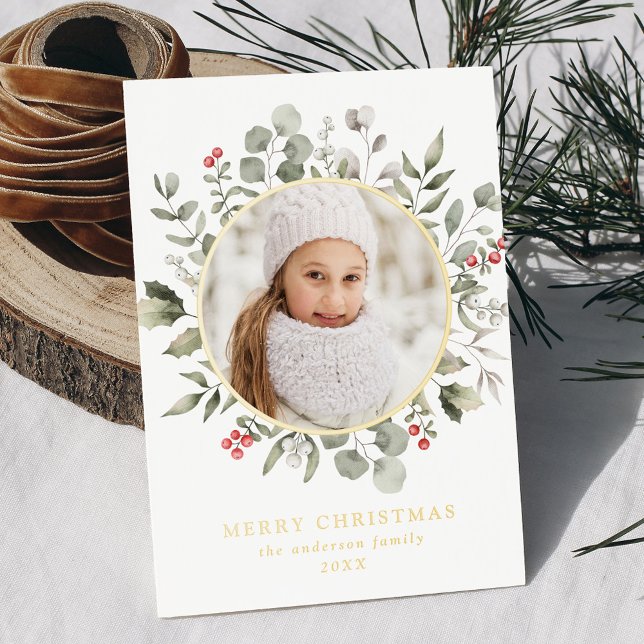 Carte De Vœux En Aluminium Élégant feuillage d'hiver et baies Holly Photo (Créateur téléchargé)