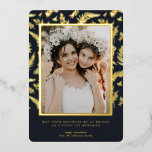 Carte De Vœux En Aluminium Élégant feuillage | Hanoukka Photo Collage Card<br><div class="desc">Hanukkah... La fête des lumières est ici. Allumez la menorah, jouez avec le dreidel et festoyez sur les latkes et le sufganiyot. Célébrez l'esprit d'Hanoukka avec des amis, en famille avec nos magnifiques cartes photos. Cette carte Hanoukka élégante est un thème de vacances moderne et époustouflant, parfait pour tous ceux...</div>
